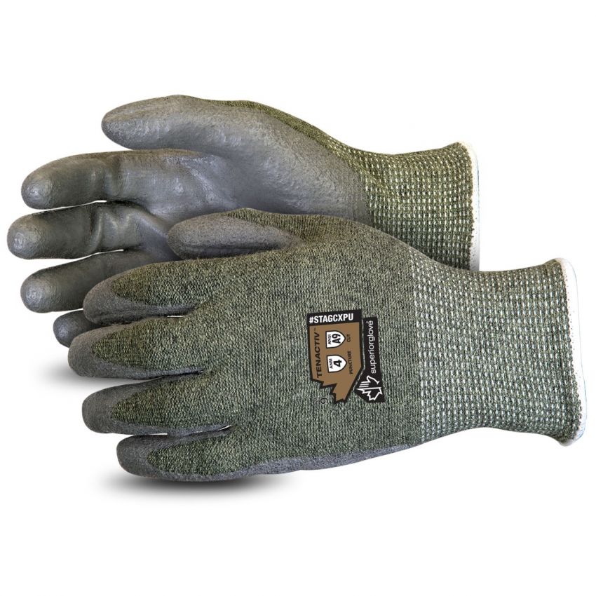 #STAGCXPU - Superior Glove® TenActiv™ 13-gauge  steel/aramid/composite filament fiber PU Coated A9 Cut-Resistant Work Gloves